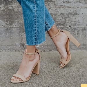Lulu’s Taylor Natural Suede Ankle Strap Heels. Size: 8